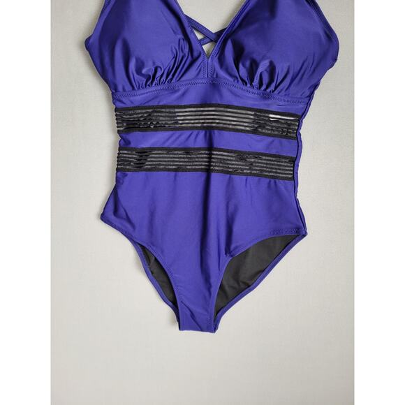 Husmeu Women's Tummy Control One Piece Swimsuits V Neck Mesh Monokini Small - Picture 5 of 8